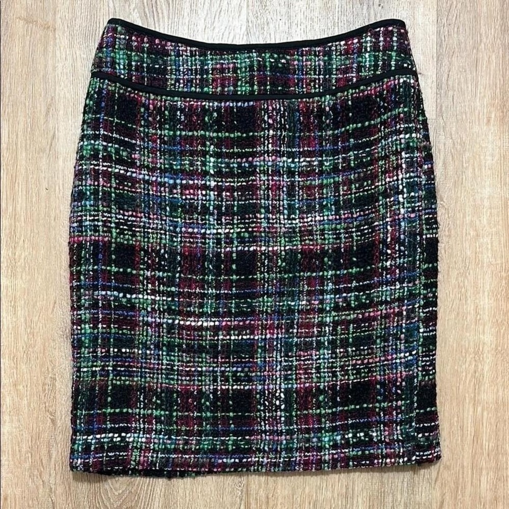 TALBOTS | Women's Multicolor Plaid Wool Blend Tweed Above Knee Pencil Skirt, 2P